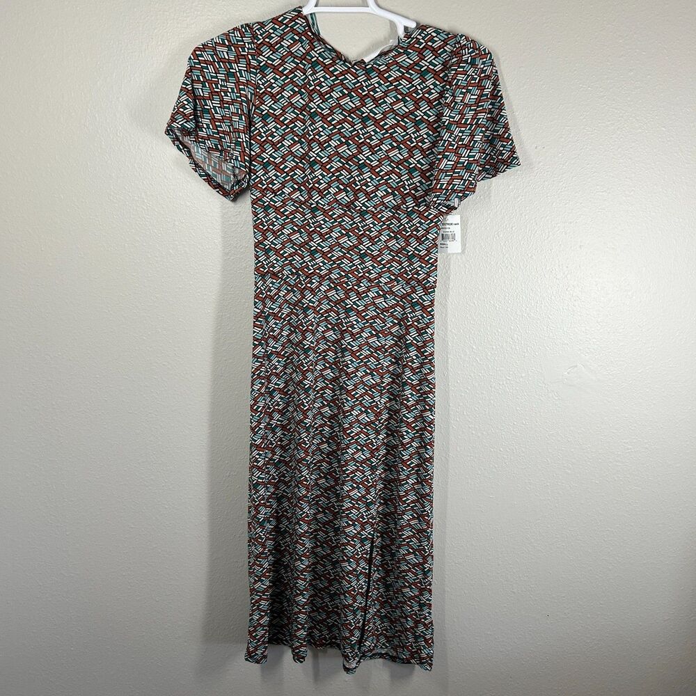 Superfoxx Women's Brown Blue Geometric Print Midi Dress Size Small